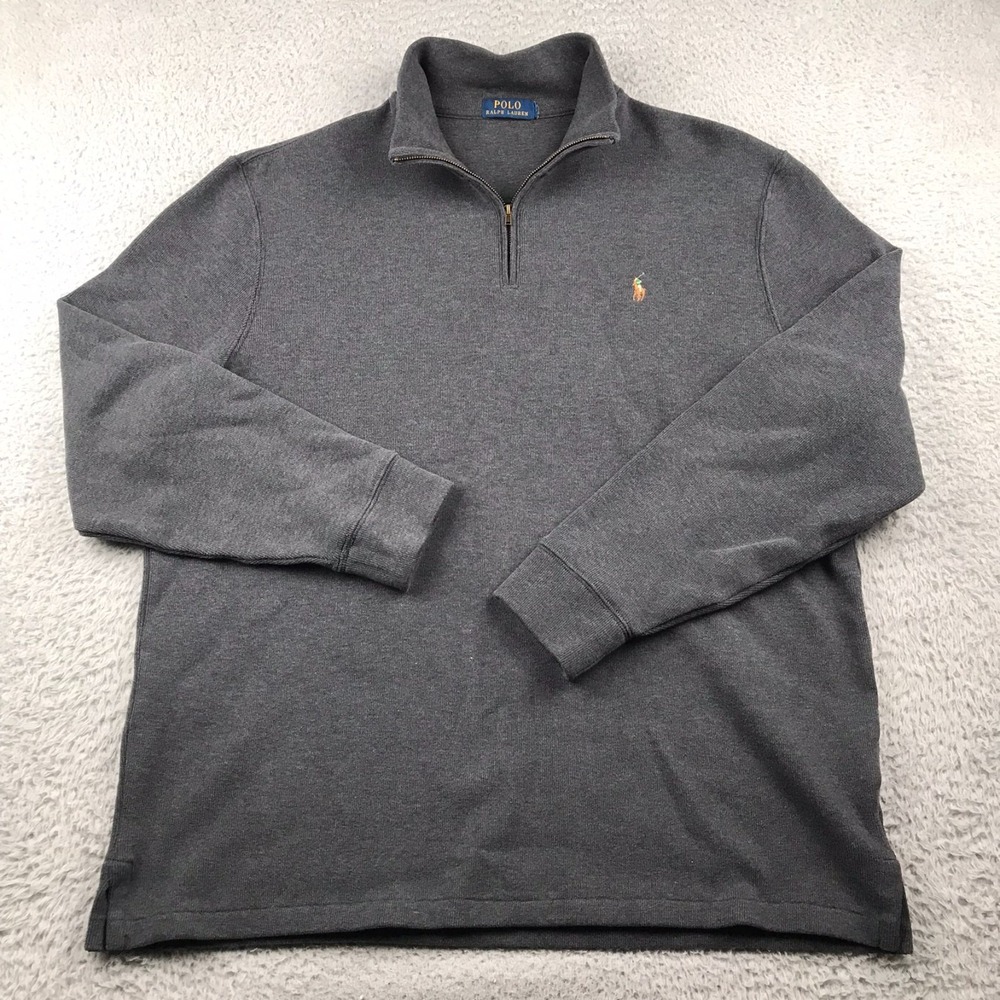 Polo Ralph Lauren 1/4 Zip Pullover Mens 2XL Gray Cotton Knit Sweater